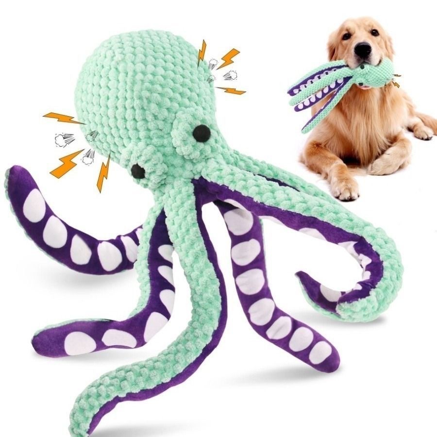 Indestructible Dog Chew Toy - Quietschendes Oktopus-Plüsch-Hundespielzeug, unzerstörbares Kauspielzeug zum Zähneputzen,